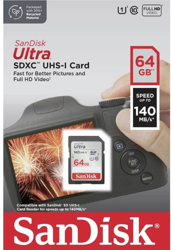 SanDisk SDXC Ultra 64GB (Class 10/UHS-I/140MB/s) SDXC-Karte 64 GB Class 10, UHS-I
