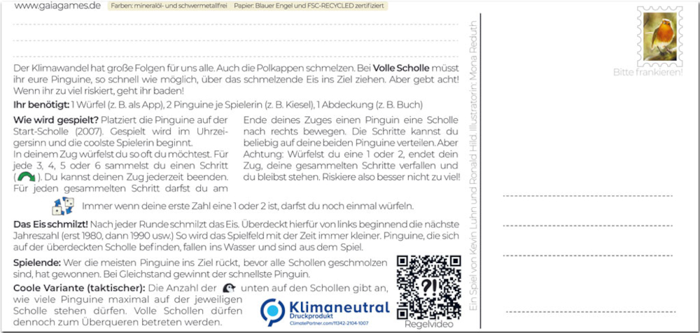 Gaiagames, Postkartenspiel Volle Scholle, Rückseite
