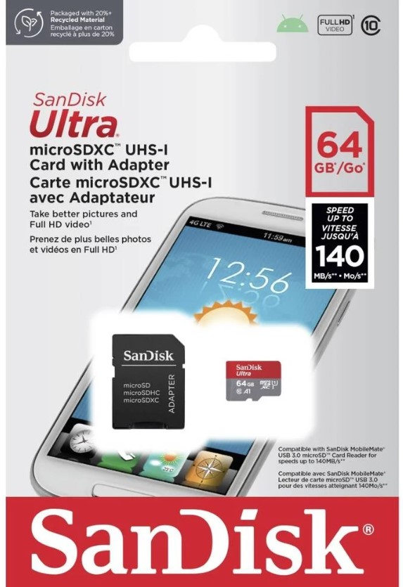 SanDisk microSDXC Ultra 64GB (140MB/s A1 Cl. 10 UHS-I)